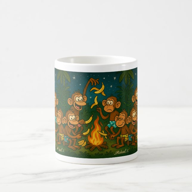 Mug Singes Grillant des bananes au feu de camp (Centre)