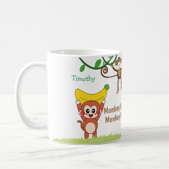 Mug Singes Mignons Avec Drôle Dit Personnalisé Nom (Gauche)