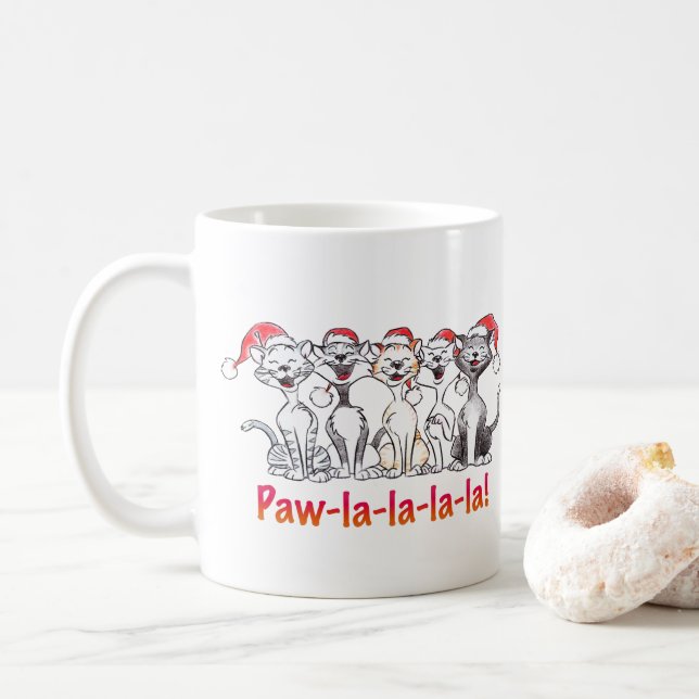 Mug Singing Christmas Cats with Santa Hats (Avec donut)