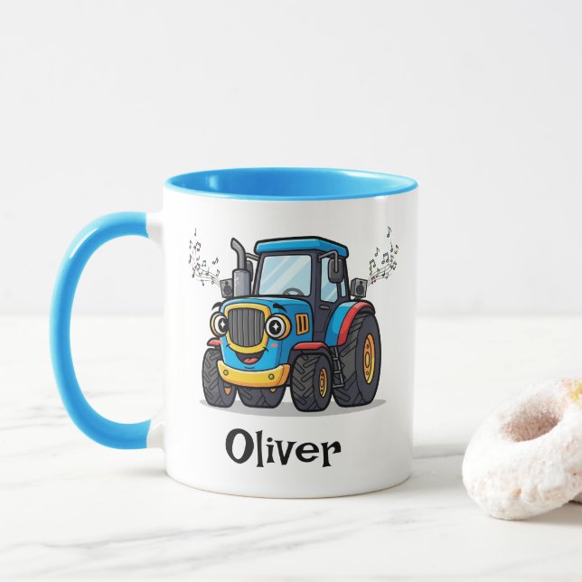 Mug Singing Cute Musical Blue Tractor (Avec donut)