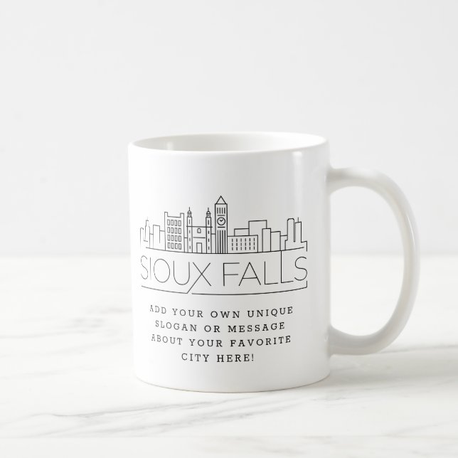 Mug Sioux Falls Stylisé Skyline | Slogan personnalisé (Droite)