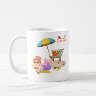 Mug Sirène allongée sur une serviette de plage Café Mu