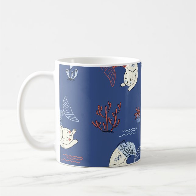 Mug Sirène de chat, motif transparent texturé. (Gauche)