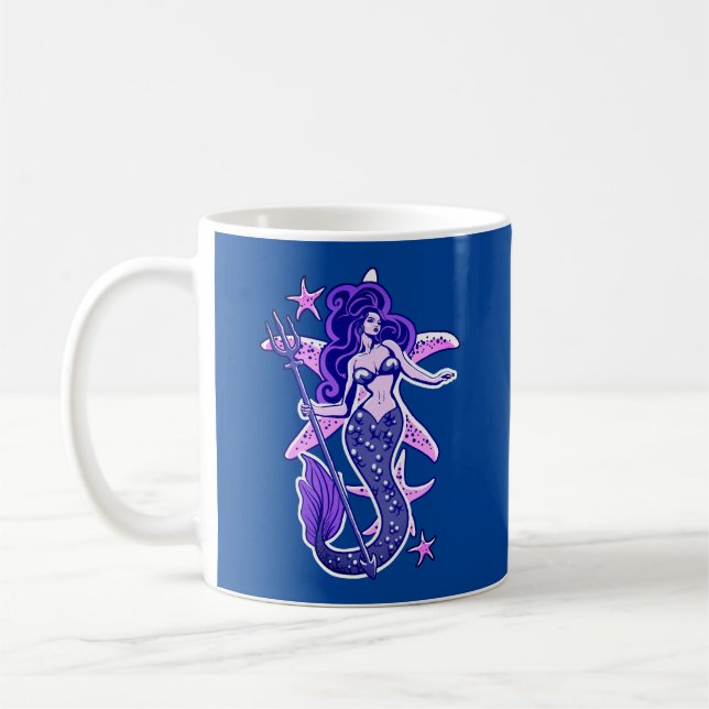 Mug Sirène De Pin Rouge Et Bleu Rétro-Montée (Gauche)