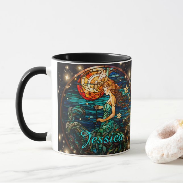 Mug Sirène en verre turquoise Imaginaire (Avec donut)