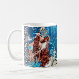 Mug Sirène Fantaisie Tête Rouge Plage Enchantée