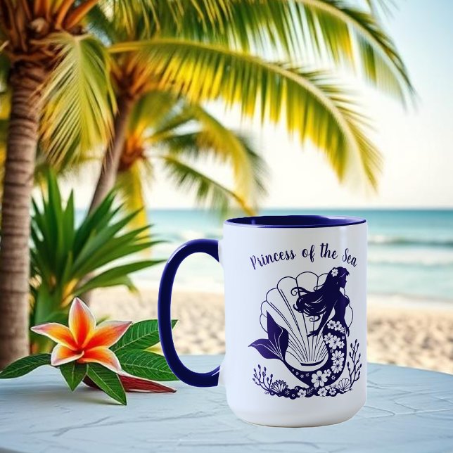 Mug Sirène hawaïenne-princesse de la mer (Hawaiian Mermaid Tropical Flowers Sea Shells Coral, Summer Beach, Fisherman Trend Mug)