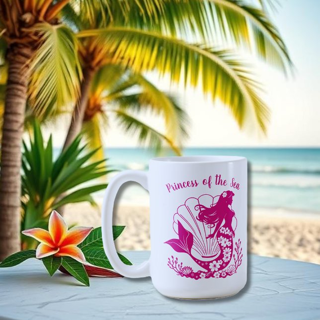 Mug Sirène hawaïenne-princesse de la mer (Hawaiian Mermaid Tropical Flowers Sea Shells Coral, Summer Beach, Fisherman Trend Mug)