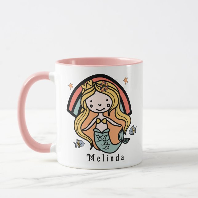 Mug Sirène mignonne scandinave fille personnalisée (Gauche)
