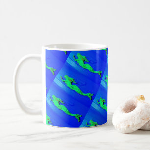 Mug sirènes vertes nager bleu