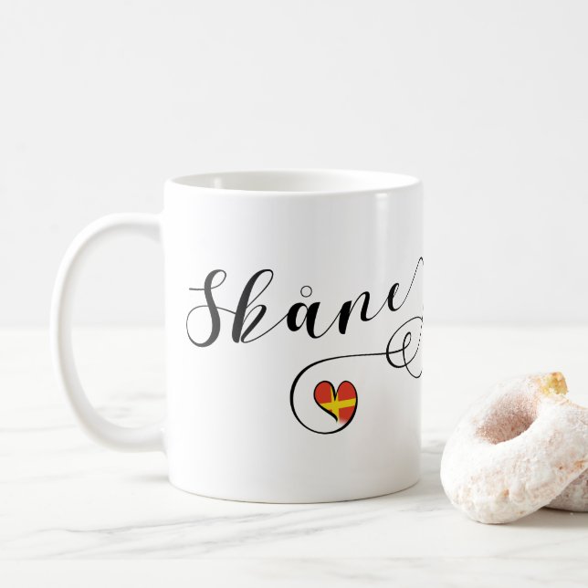 Mug Skåne Flag Heart, Suède, Scanie (Avec donut)