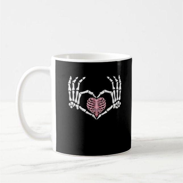 Mug Skeleton Coeur main drôle Halloween Femmes Hommes (Gauche)