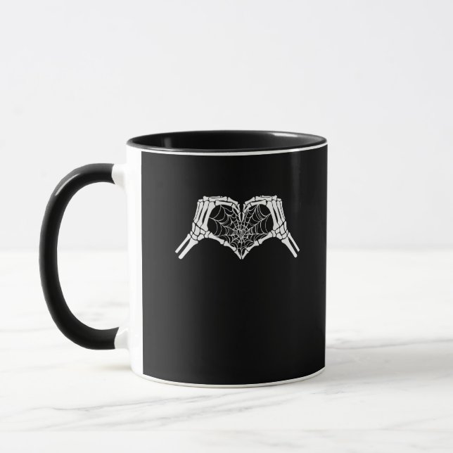 Mug Skeleton Heart Hands Spiderweb Halloween Éffrayant (Gauche)