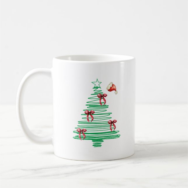 Mug sketchy christmas tree with red bow and santa hat (Gauche)