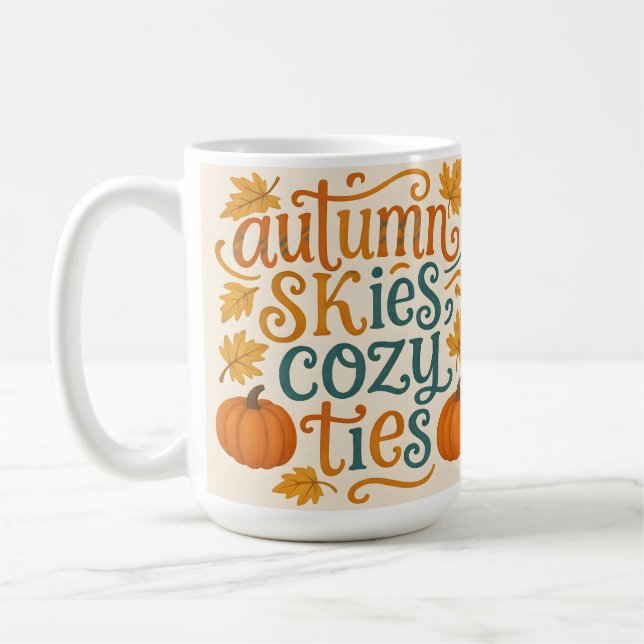 Mug Ski d'automne Cravates douillets - Automne Typogra (Gauche)