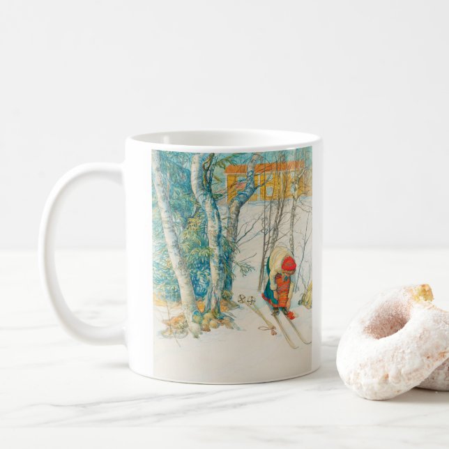Mug Ski d'hiver par Carl Larsson (Avec donut)