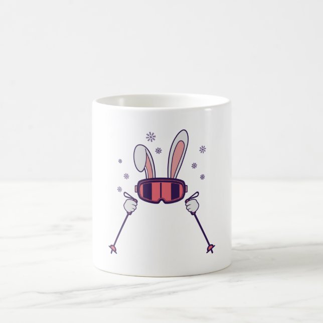 Mug Ski Rabbit avec bâtons de ski et lunettes de ski (Centre)