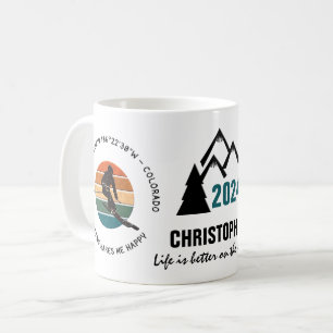 Mug Ski Vail, Colorado - Homme Skier, Nom, Texte noir