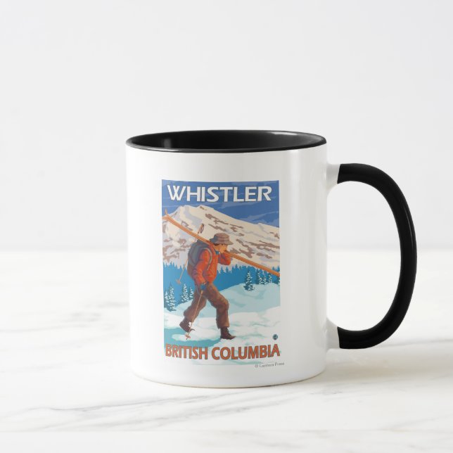 Mug Skier transportant des skis de neige - Whistler, C (Droite)