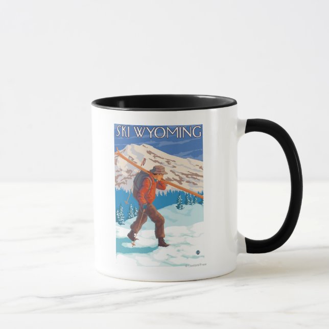 Mug Skier transportant ski de neige - Wyoming (Droite)