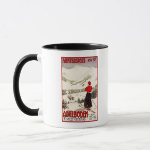 Mug Skieur de femme donnant sur l'affiche d'Adelboden