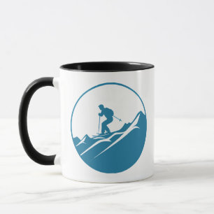 Mug Skieur de neige Ski Down Rocky Mountains Blue et W