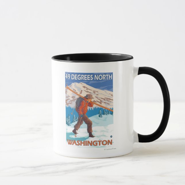 Mug Skieur transportant ski de neige - 49 degrés Nord, (Droite)