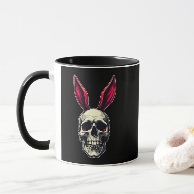 Mug Skull Bunny – Dark Easter Art - caneca (Avec donut)