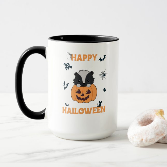 Mug Skunk Pumpkin Cute Skunks Happy Halloween (Avec donut)