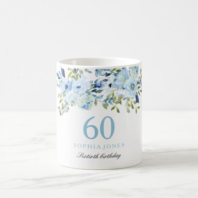 Mug Sky Blue Floral Aquarelle 60e fête d'anniversaire (Centre)