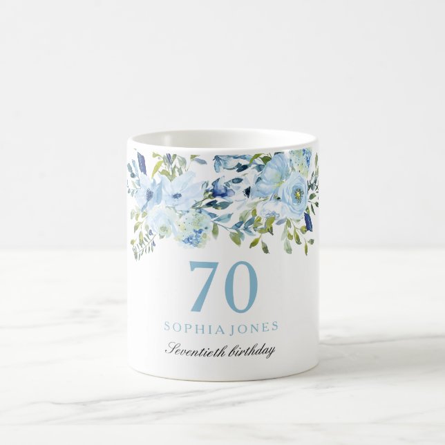 Mug Sky Blue Floral Aquarelle 70e anniversaire (Centre)