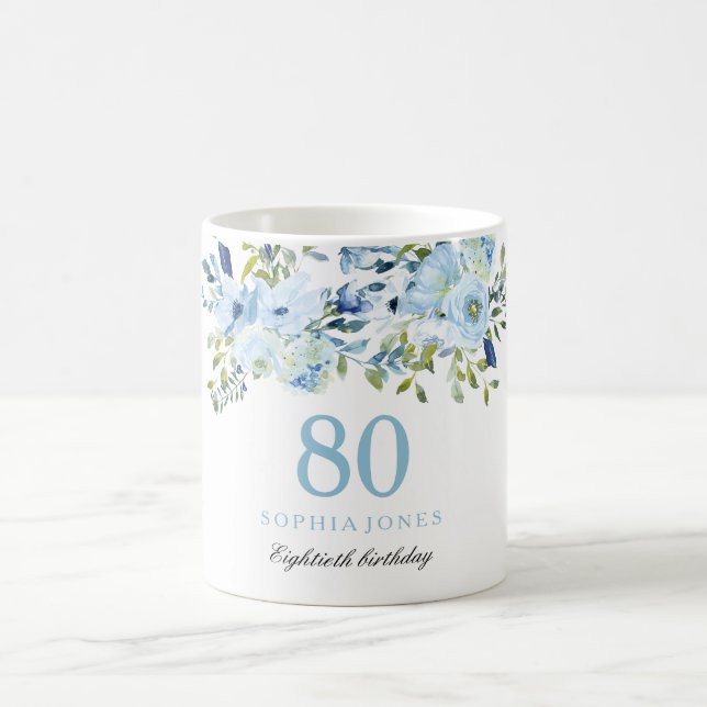 Mug Sky Blue Floral Aquarelle 80e anniversaire fête (Centre)