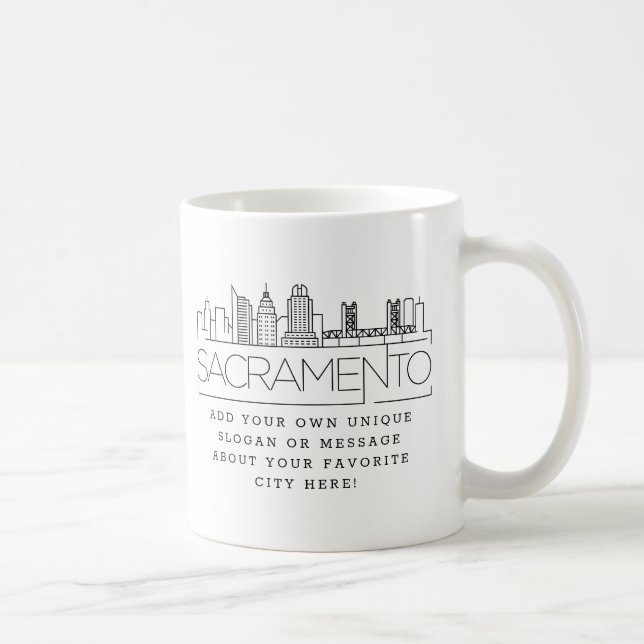 Mug Skyline stylisée de Sacramento | Slogan personnali (Droite)