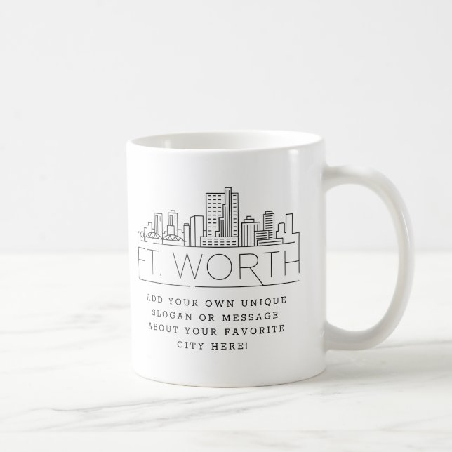 Mug Skyline stylisée Fort Worth | Slogan personnalisé (Droite)