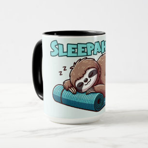 Mug Sleepaholic - Sleeping Sloth sur tapis de Yoga