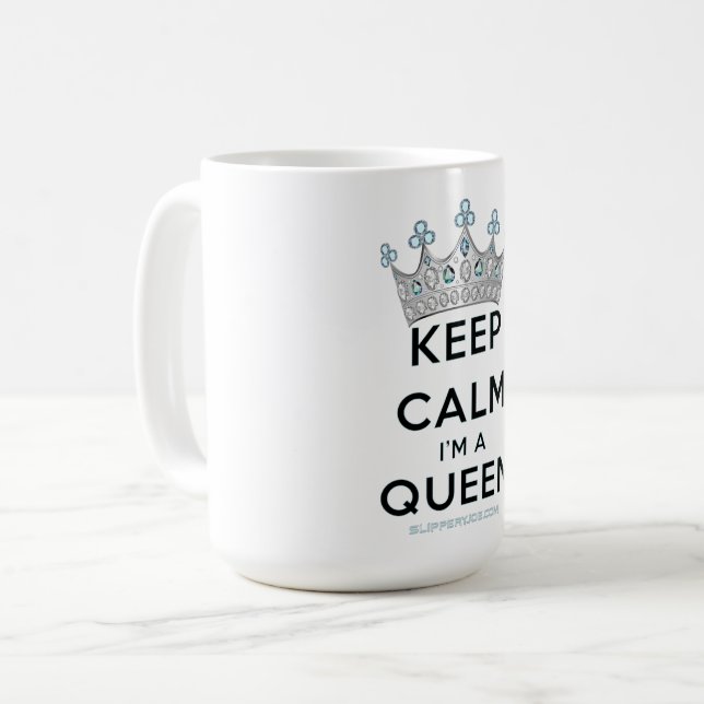Mug SlipperyJoe's reine restez calme couronne argentée (Devant gauche)