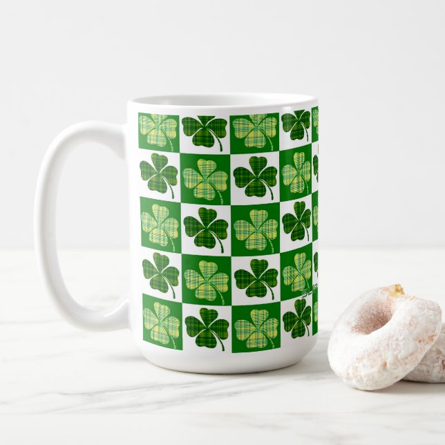Mug SlipperyJoe's trèfles verts à quatre feuilles Sain (Avec donut)