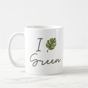 Mug Slogan I Love Green en green with green leaf