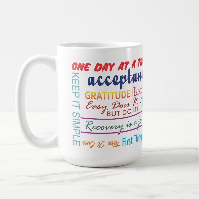 Mug slogans de rétablissement en 12 étapes 25z (Gauche)