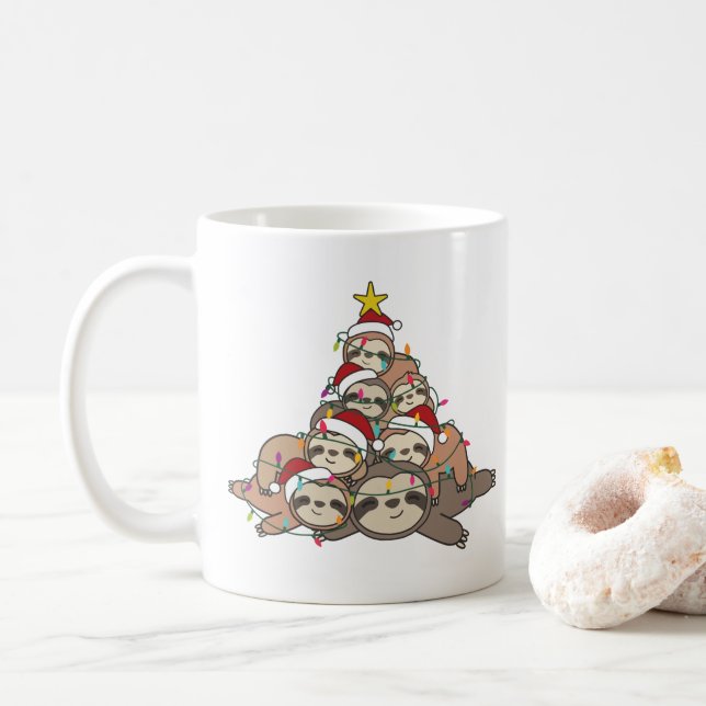 Mug Sloth Christmas Tree Funny Animal Christmas Café (Avec donut)