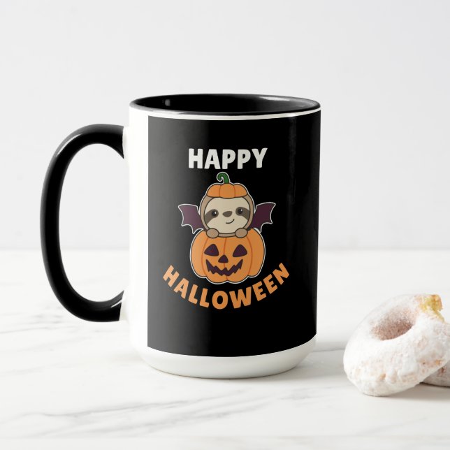 Mug Sloth Happy Halloween Citrouille Chat costume (Avec donut)