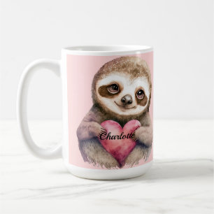 Mug Sloth Heart & Big Eyes Aquarelle Ajouter un nom