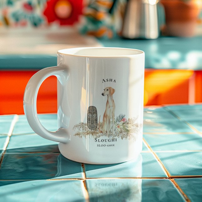Mug Sloughi Aquarelle Chien | Monogramme (Créateur téléchargé)