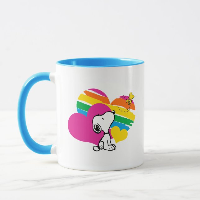 Mug Snoopy et Woodstock | Coeurs arc-en-ciel (Gauche)