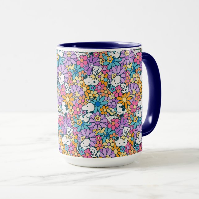 Mug Snoopy & Motif de fleurs de bois (Devant droit)