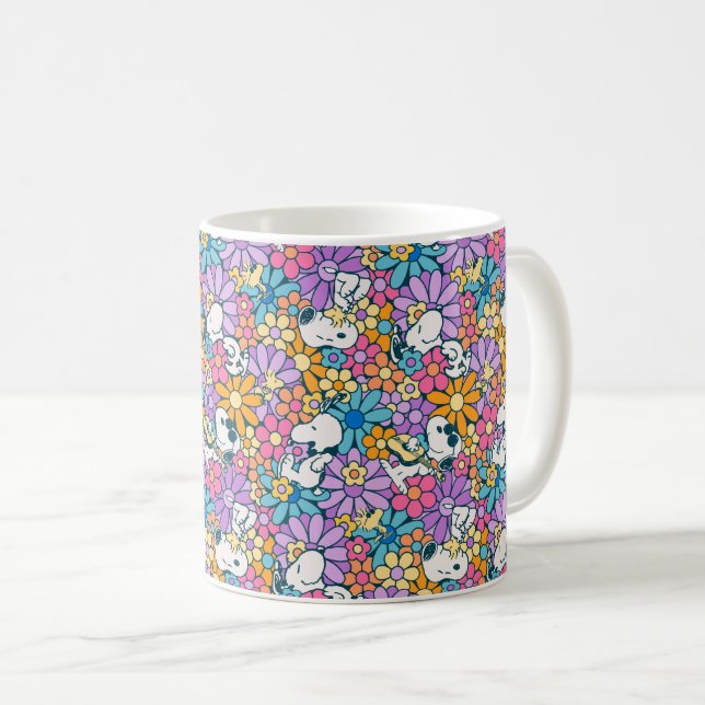 Mug Snoopy & Motif de fleurs de bois (Devant droit)