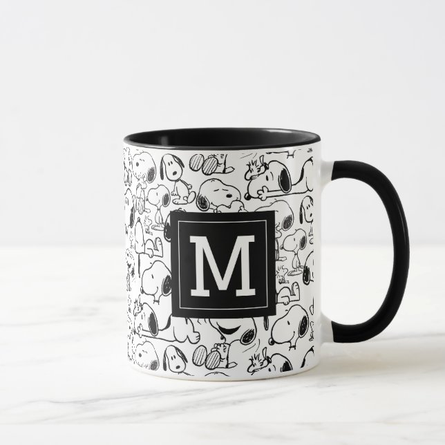 Mug Snoopy Smile Giggle Laugh | Ajouter votre monogram (Droite)