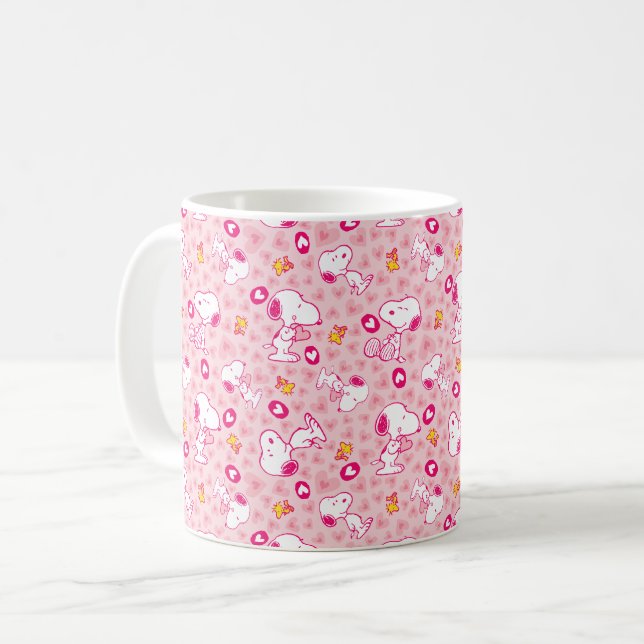 Mug Snoopy & Woodstock Motif Coeurs roses (Devant gauche)
