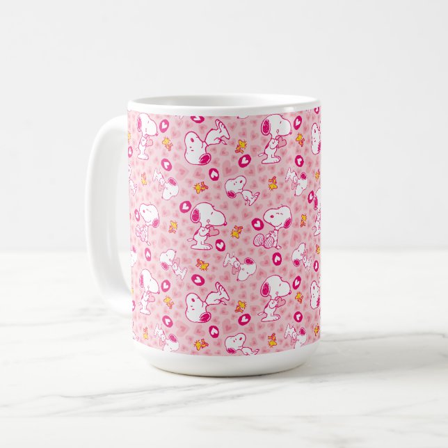 Mug Snoopy & Woodstock Motif Coeurs roses (Devant gauche)