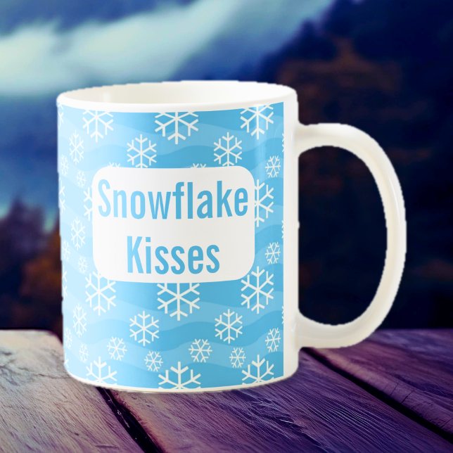 Mug Snowflake baisers bleu hiver vacances muet (Blue and White Snowflake Mug)